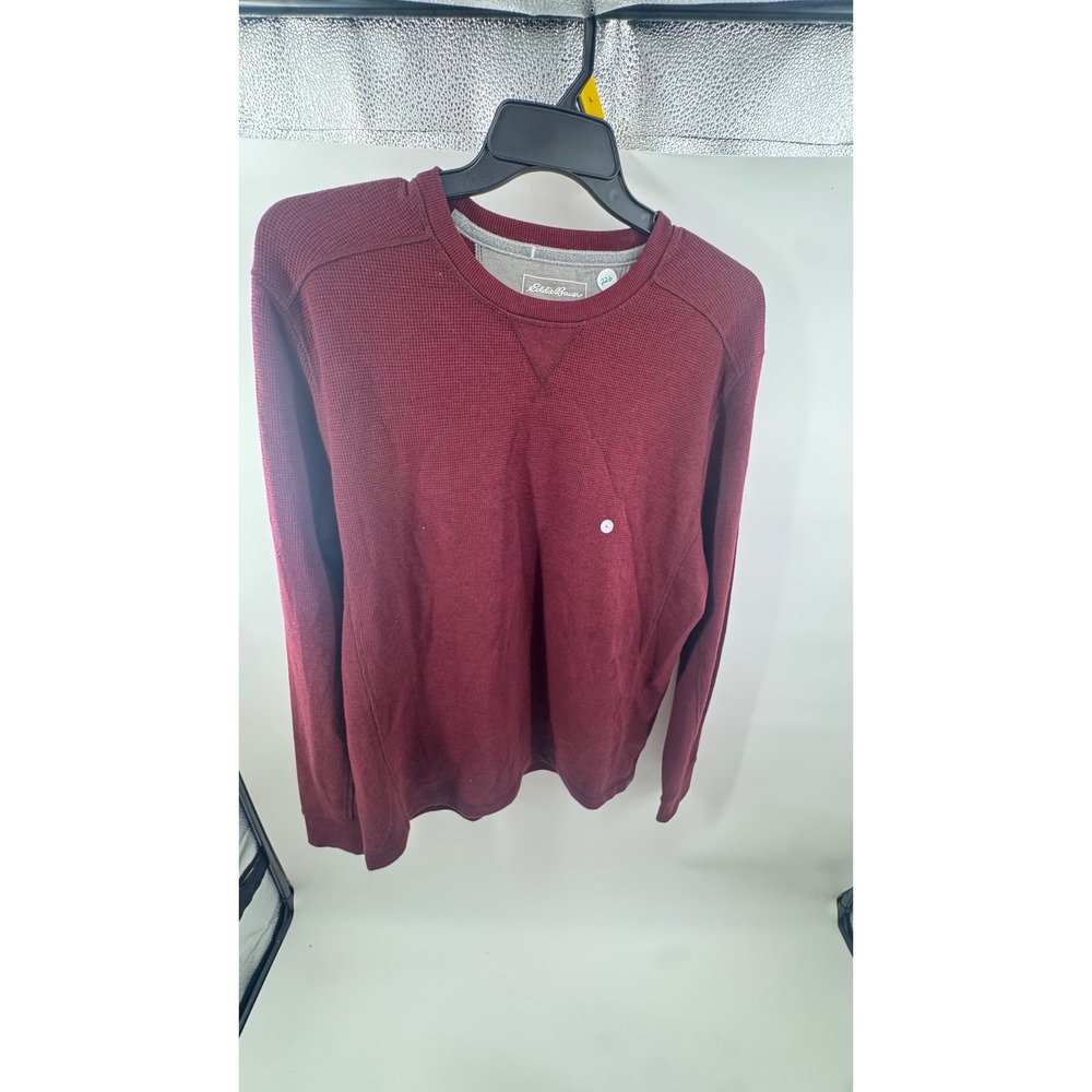 Eddie Bauer Mens Thermal Crew Neck Waffle Knit Long Sleeve Shirt Burgundy Large